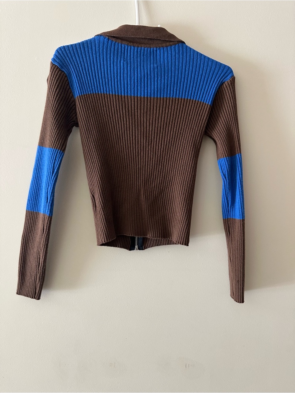 Brown & Blue Ribbed Zip-Front Top - Picture 3 of 3